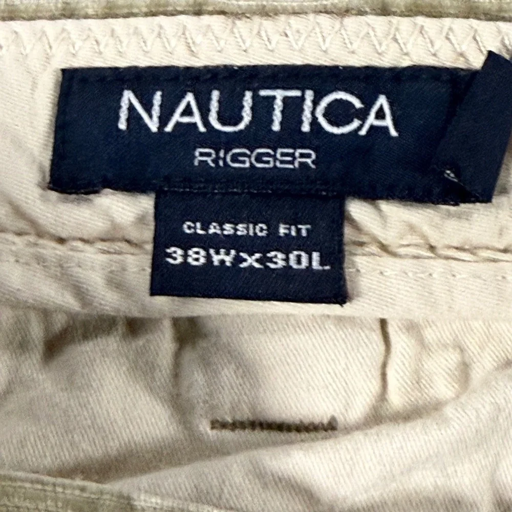 Nautica Rigger Y2K Corduroy Pants Mens 38x30 Tan Classic Fit Pleated Cuffed - Picture 4 of 8